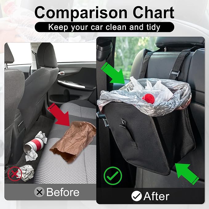 Amiss Foldable Car Trash Can, Collapsible Garbage Bin for Automotive, Hanging Waterproof Leakproof Storage Bag, 3.9 Gallon