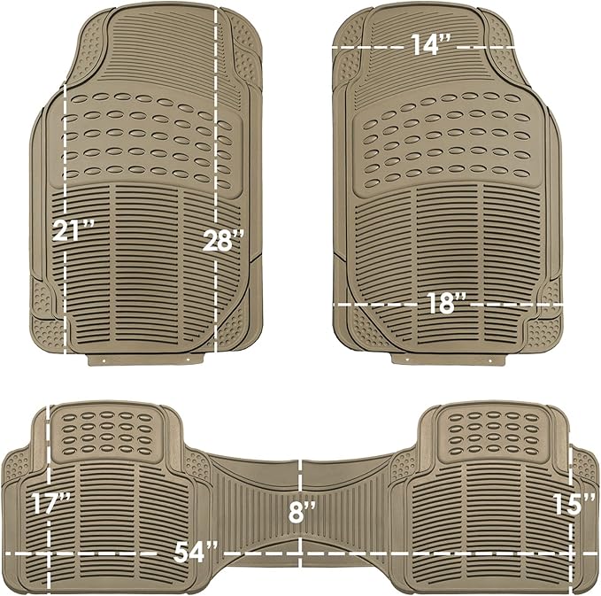 FH Group Car Floor Mats - Heavy-Duty Rubber Floor Mats for Cars, Universal Fit Full Set, Trimmable Automotive Floor Mats, ClimaProof Floor Mats For Most Sedan, SUV, Truck Floor Mats Beige