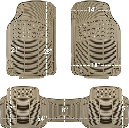 FH Group Climaproof™ Trimmable Non-Slip Vinyl Floor Mats Full Set - Universal Fit for Cars Trucks and SUVs (Beige) F11306 + F16400