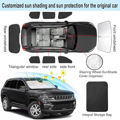 TINGLU Window Shades for Jeep Grand Cherokee 2022-2026(Not for Grand Cherokee L&Jeep Cherokee) 8PCS Accessories Car Side Full Windows Rear Windshield Sun Shade Camping Sun UV Rays Privacy Protection