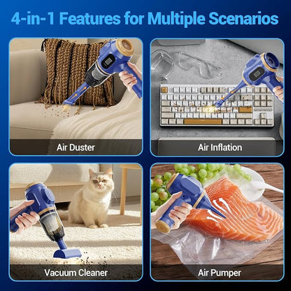 Car Vacuum Portable Cordless 17000Pa Mini Handheld Vacuums Blow and Suction with LCD Display and Multi-Nozzles, High Power for Car, Home, Office, Pet, Compact and Portable Design