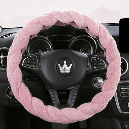 HighnessHwoo Luxury Fluffy Winter Car Steering Wheel Cover for Women Soft Warm Handle Cover for Jeep Truck Van F150 Universal Fuzzy Anti Slip, Pink
