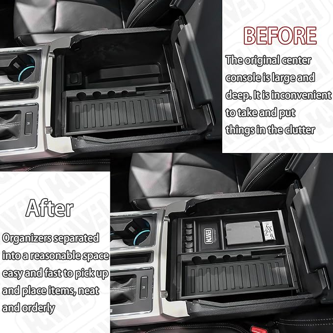 HGWEI Center Console Organizer Compatible with Ford F150 2015-2020, 2017-2022 F250 F350 F450, 2018-2024 Expedition Accessories, Insert Tray Armrest Storage Box, Full Console w/Bucket Seats ONLY, Black