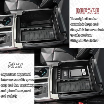 HGWEI Center Console Organizer Compatible with Ford F150 2015-2020, 2017-2022 F250 F350 F450, 2018-2024 Expedition Accessories, Insert Tray Armrest Storage Box, Full Console w/Bucket Seats ONLY, Black