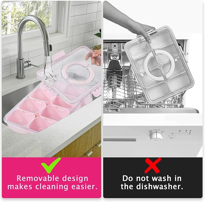 WACOI Divided Snack Serving Tray with Lid and Handle Travel Snackle Charcuterie Container Portable Storage Organizer for Candy, Fruits, Nuts, Snacks, Party, Picnic (1pack, Pink)