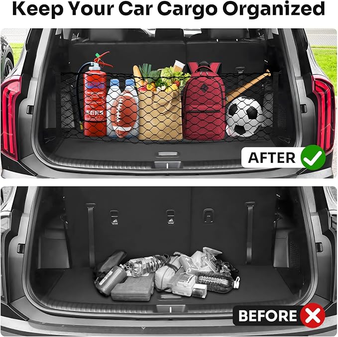 Canvcle Trunk Cargo Net for 2020-2026 Kia Telluride Accessories Envelope Style Mesh Trunk Net Organizer and Storage Stretchable Adjustable Elastic Nylon Rear Cargo Netting with Hooks