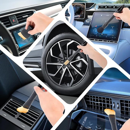 10 Pcs Car Detailing Set for Interior & Exterior Cleaning, Ultra Soft Boars Hair Car Interior Detailing Brushes, Scratch-Free Car Cleaning Kit for Dashboard, Air Vents, Wheels, Leather Seat