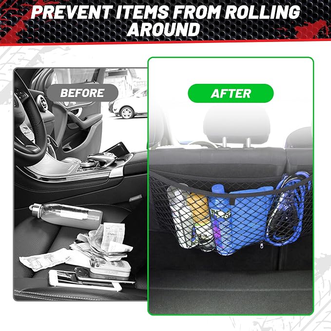 RED WOLF Universal Cargo Net Pocket Elastic Netting Car Mesh Pouch for Trunk RV Boats Home Cargo Storage with Screws and Hooks (21.7'' x 9.8'')