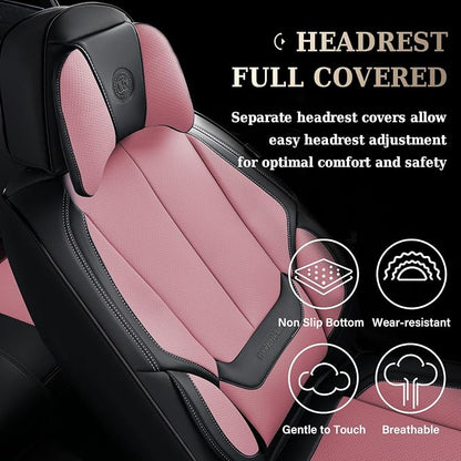 Coverado Universal Seat Covers Front, Universal Seat Covers for Cars, 2-Pack Waterproof Nappa Leather Car Seat Covers with Head Pillow, Auto Protectors Fit for Most Sedans Pick-up Truck-Black&Pink