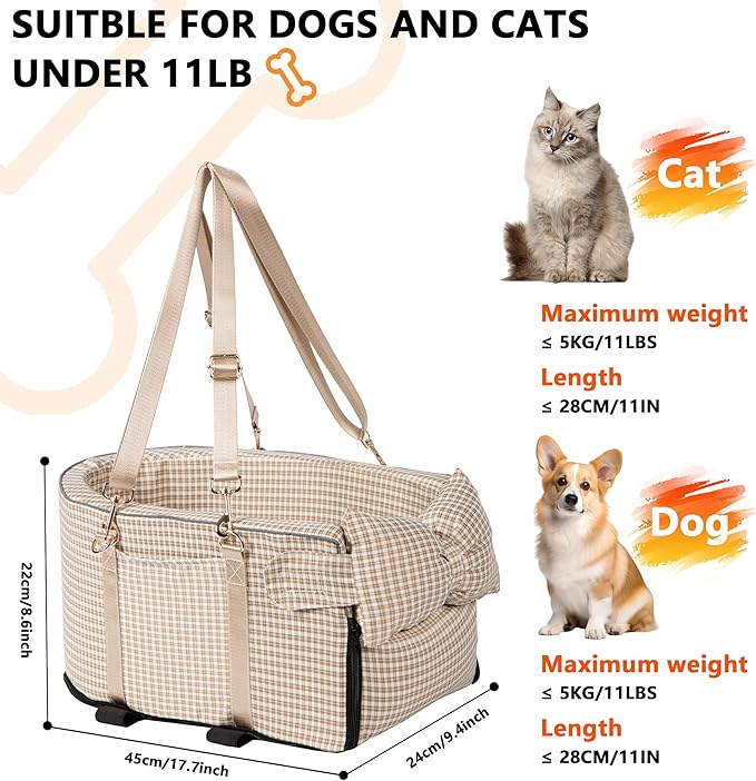 Center Console Dog Car Seat for Small Dogs, Removable Pet Seat with Cushion Board Safety Belt,Console Dog Car Seats for Small Puppy Up to 15 Lbs