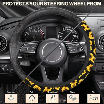 Steering Wheel Cover Sunflower Steering Wheel Cover Car Accessories Universal 15 Inch Neoprene Auto Interior Decor Anti Slip Sweat Absorption Car Protector for Women Girls Adults