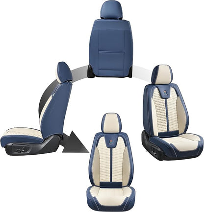 FLORICH Seat Covers for Cars, Seat Covers Full Set 5 Seats, Waterproof Leather Car Seat Covers, Front and Rear Seat Covers, Universal Seat Protector Accessories for Most Vehicles-Blue&White