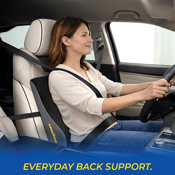 Goodyear Ergonomic Lumbar Support Pillow for Office Chair and Car Seat - Memory Foam Back Support Lumbar Pillow, Premium Cushion Chair Support for Lower Back Pain Relief and Versatile Use - Black