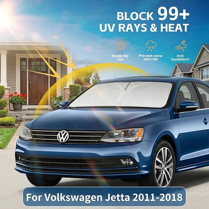 Windshield Sun Shade for Volkswagen Jetta 2011-2018 Sunshade Front Window Shade Custom Fit Jetta Accessories Sun Visor Foldable Shade Blocks UV Rays Accessories