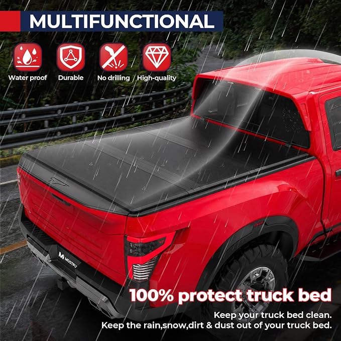 MOSTPLUS 6FT FRP Tri Fold Hard Truck Bed Tonneau Cover Compatible for 2005-2026 Nissan Frontier 3 Folding Fleetside Fiberglass 3 Folding Bed Cover 72Inch