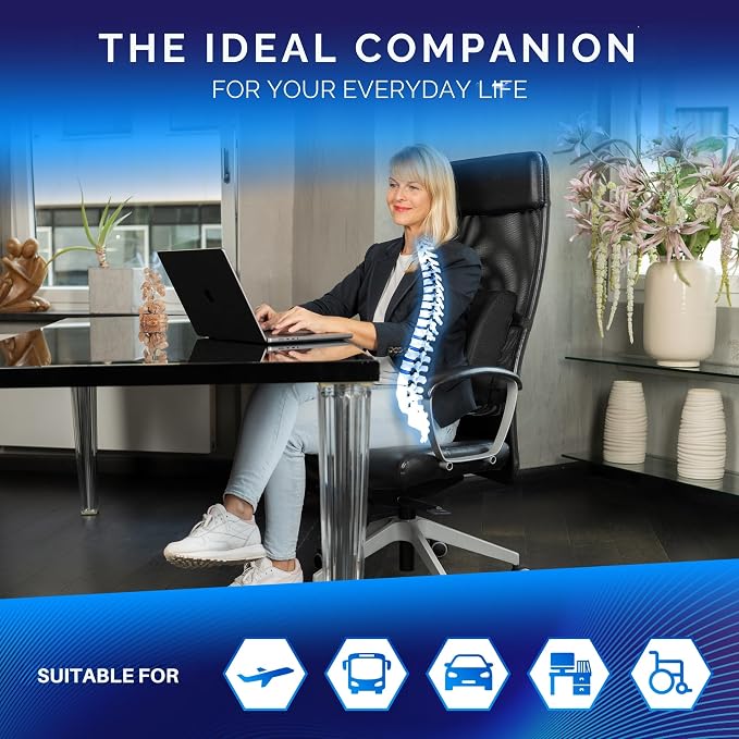 Healthfix® Ergonomic Lumbar Support Pillow – Expertly Designed in Germany – Improves Posture & Relieves Back Pain – Memory Foam Back Cushion for Office Chair & Couch - Soft (99–150 lbs)