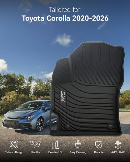 3W Floor Mats Fit 2020-2026 Toyota Corolla Sedan (Not for Cross or Hatchback), TPE All Weather Custom Fit Floor Liner for Toyota Corolla 1st and 2nd Row Full Set Car Liners(Include Hybrid)