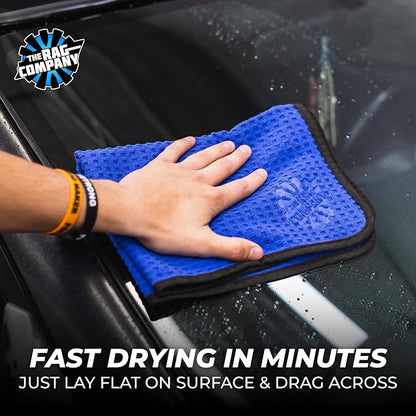 The Rag Company Dry Me A River, Professional Korean 70/30 Blend Microfiber Waffle-Weave Drying & Detailing Towels, Soft Suede Edges, 390 GSM, 16x24 Inches, Royal Blue, 3-Pack