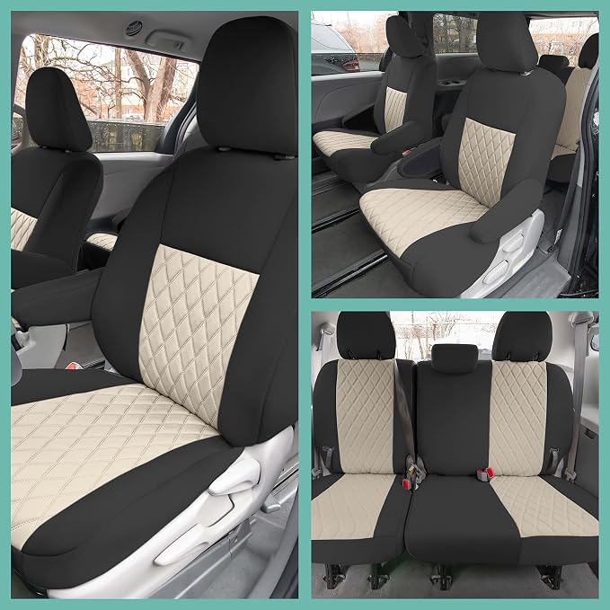 FH Group Custom Fit Car Seat Covers Specifically Made for 2011-2020 Toyota Sienna 7-8 Seater with Ultraflex Neoprene Water Resistant Automotive Seat Covers - Front Set Beige