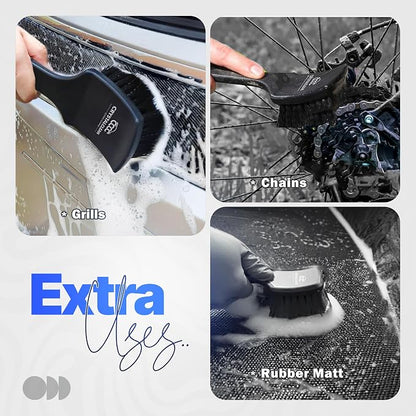Crystal Clean Tire Brush for Wheels, Rims & Mats - Nylon Bristle Car Wheel Brush for Detailing Carpet & Tires - Durable, Non-Slip Handle Tire Scrub Brush for Bikes, Trucks & Everything in Between