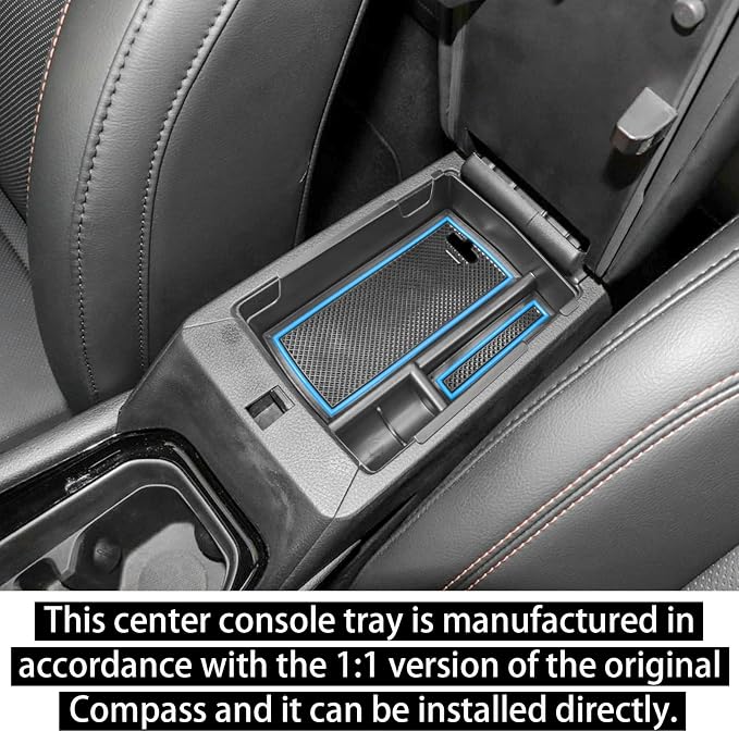 RUNROAD Center Console Organizer Tray Compatible with Jeep Compass 2022-2025 Accessories, Coin Holder Armrest Tray Secondary Storage Box Insert Console Organizer Card Container, Blue (NOT For Ltd)