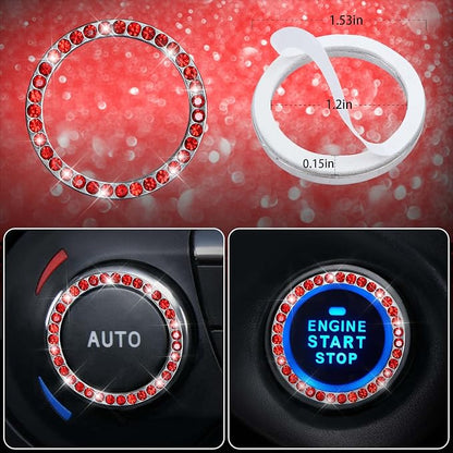 CAR PASS 11 PCS Bling Diamond Car Mats Set for Women Girls, Sparkly Rhinestone Steering Wheel Cover, Waterproof Floor Mats Universal Fit for SUV,Vans,Sedans,Trucks Anti-Slip, Interior Sets Black Red
