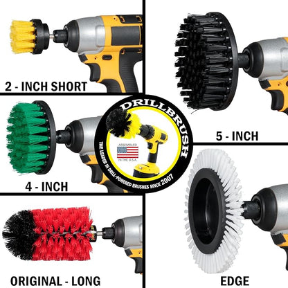 Drillbrush Multi-Surface Drill Brush Attachments Set for Car Interior, Bathroom, Flooring, Counters, Sinks, Siding, Garages, and More - Dishwasher Safe Drill Brush Car Detailing Kit Attachment Set