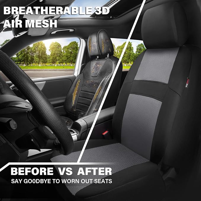 CAR PASS Air Mesh Car Seat Covers Front Seats Only, Universal Seat Covers for Car Fit SUV,Vans,Sedan,Trucks, Breathable Automotive Interior Seat Covers Airbag Compatible (Black Charcoal Gray)