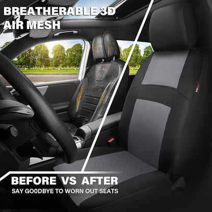 CAR PASS Air Mesh Car Seat Covers Front Seats Only, Universal Seat Covers for Car Fit SUV,Vans,Sedan,Trucks, Breathable Automotive Interior Seat Covers Airbag Compatible (Black Charcoal Gray)