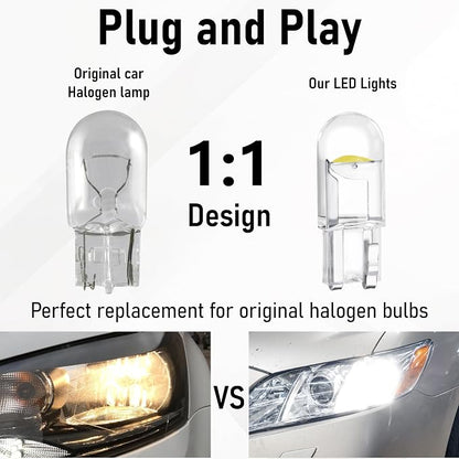 30 PCS Car 194 LED Bulbs, 168 2825 W5W T10 Wedge COB LED Replacement Bulb, 6000K License Plate Light Bulb, Error Free Interior Bulb for Dashboard Light, Dome Lights,License Plate Lights (White)
