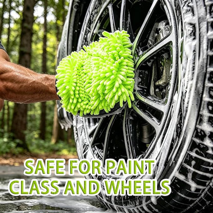 3 PCS Microfiber Car Wash Mitt, Microfiber Chenille Car Wash Sponge Glove for Car Washing and Detailing Scratch-Free, Lint-Free, Foam Gun, and Absorbent, Foam Scrubber, Cleaning Supplies
