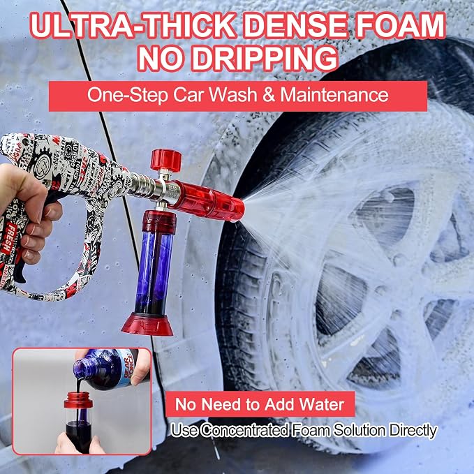 BEAR FORCE Pressure Washer Gun Up to 3000 PSI with Undiluted Mini Foam Cannon Set, 5 Spray Nozzles, Power Washer Spray Gun with 3/8'' Swivel Quick Connect, M22-15mm Connector, Car Wash, Car Detailing