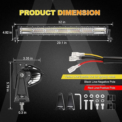 Auxbeam LED Light Bar 30 Inch, 180W 6 Modes Strobe Lights Amber White Flood Spot Combo Flashing Fog Driving Work Light for Car Jeep Off Road SUV UTV ATV Pickup Truck with 10FT Wiring Harness