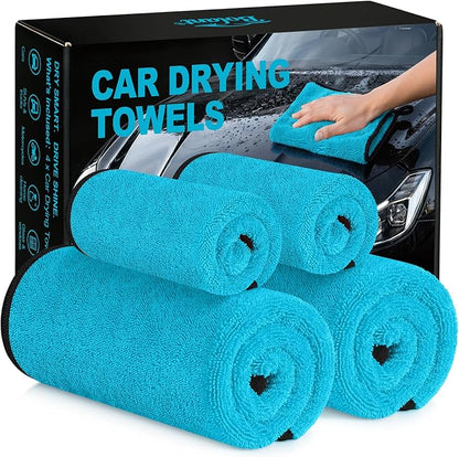 Bolant 4 Pack Twisted Loop Car Drying Towel, Microfiber Towels for Cars 24"x36", Reusable Shammy Quick Dry Cloth for Auto, Boat, Kitchen, Windows & Bathroom（Blue）