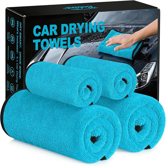 Bolant 4 Pack Twisted Loop Car Drying Towel, Microfiber Towels for Cars 24"x36", Reusable Shammy Quick Dry Cloth for Auto, Boat, Kitchen, Windows & Bathroom（Blue）