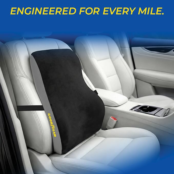 Goodyear Ergonomic Lumbar Support Pillow for Office Chair and Car Seat - Memory Foam Back Support Lumbar Pillow, Premium Cushion Chair Support for Lower Back Pain Relief and Versatile Use - Black