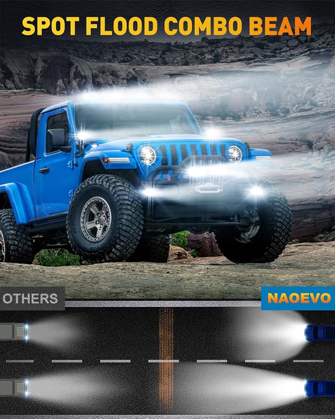NAOEVO 6 Inch LED Light Bar, 50W 4000LM LED Fog Lights, Spot & Flood Combo for Trucks, Cars, Boat, ATV, UTV, 2 Pcs (White)
