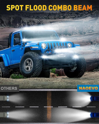 NAOEVO 6 Inch LED Light Bar, 50W 4000LM LED Fog Lights, Spot & Flood Combo for Trucks, Cars, Boat, ATV, UTV, 2 Pcs (White)