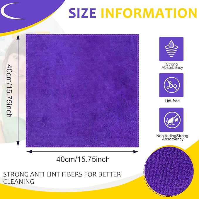 Nuenen Microfiber Cleaning Cloths for Cars 16 x 16 Inch Ultra Absorbent Car Towels Drying Reusable Cleaning Supplies House Kitchen Window Microfiber Towel(Purple,60 Pcs)
