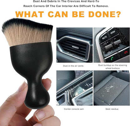 2 PCS Car Interior Detailing Brush, Curved Car Interior Cleaning Brush with Ultra Soft Bristles & Dust Cover, Scratch-Free Auto Dusting Brushes for Dashboard AC Vent Leather (Brown & Black)