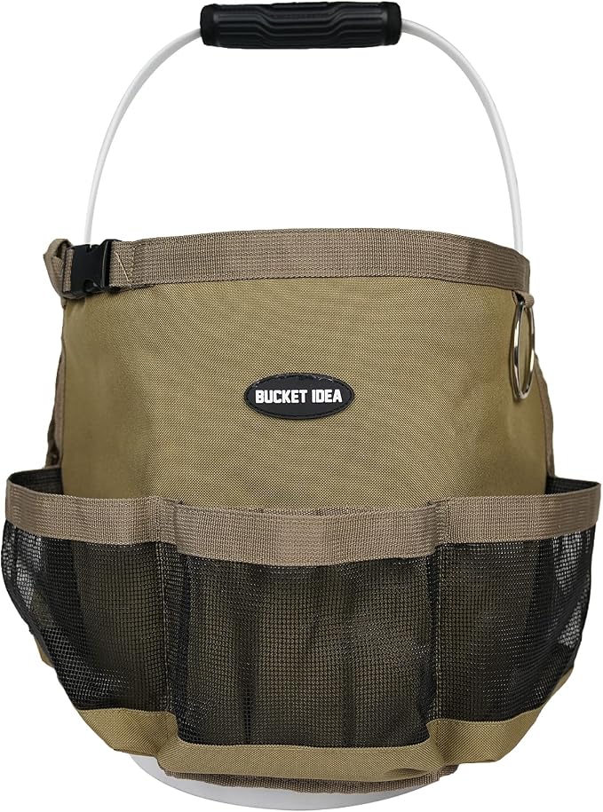 MELOTOUGH Car Wash Bucket Tool Organizer for Garden Tools Fit 3.5 to 5 Gallon Bucket (Khaki)