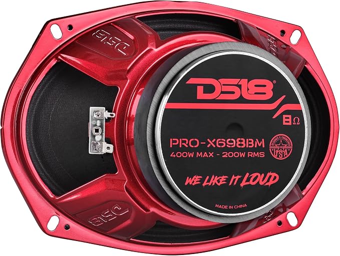 DS18 PRO-X698 BM Loudspeaker - 6x9", Midrange, Red Aluminum Bullet, 400W Max, 200W RMS, 8 Ohms - Premium Quality Audio Door Speakers for Car,Truck and Motorcycle Stereo Sound System (1 Speaker)