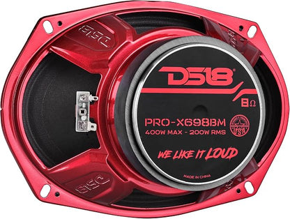 DS18 PRO-X698 BM Loudspeaker - 6x9", Midrange, Red Aluminum Bullet, 400W Max, 200W RMS, 8 Ohms - Premium Quality Audio Door Speakers for Car,Truck and Motorcycle Stereo Sound System (1 Speaker)