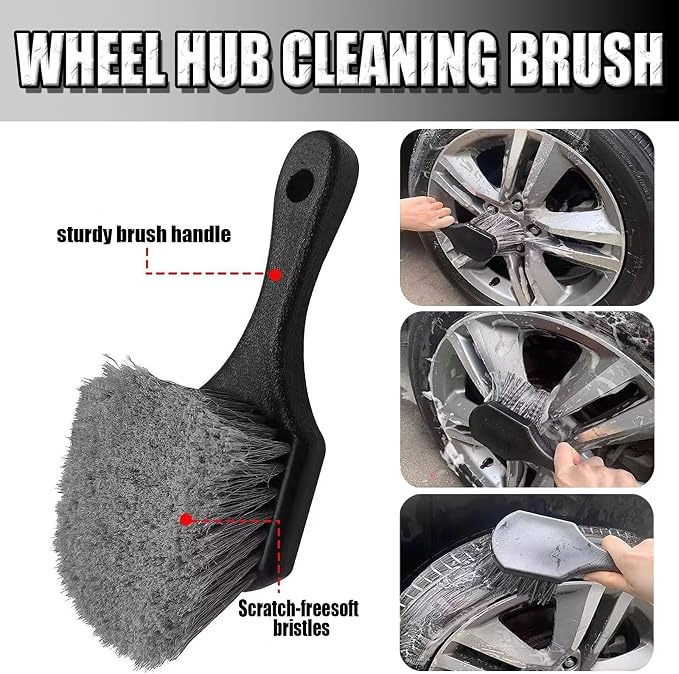 Car Detailing Brush Set, Car Wheel Brush, Tire Brush, Car Interior Dust Cleaning Kit, Ultra Soft Boars Hair Car Interior Detailing Brushes, for Cleaning Car Interior Exterior