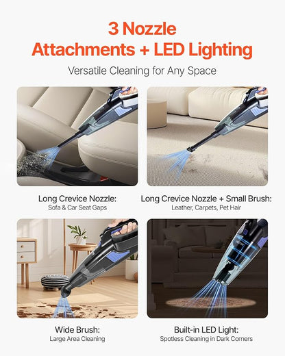 VEVOR Handheld Vacuum, Portable Vacuum Cleaner Cordless with HEPA Filter and Brushes, Lightweight Hand Held Cleaner with Powerful Suction, for Car, Home, Office, Pet Hair