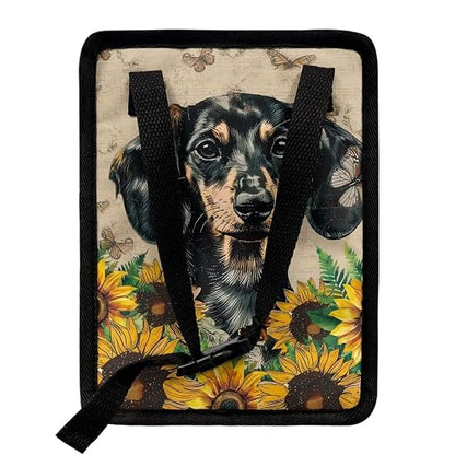 Talayituse Dachshund Sunflower Butterfly Print Car Trash Can with Lid, Leak Proof Auto Trash Bag Hanging Vehicle Garbage Can Multipurpose Storage Container for Back Seat Road Trip