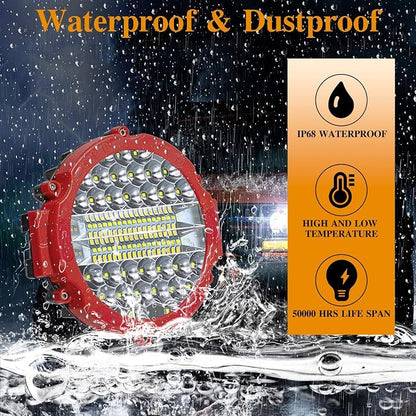 2PCS 201W Led Pod Lights, LikeSafe 7 Inch Round LED Light Bar, 21000lm Off Road Lights Vehicle Accessories for Truck Tractor SUV ATV UTV with Wiring Harness, Red