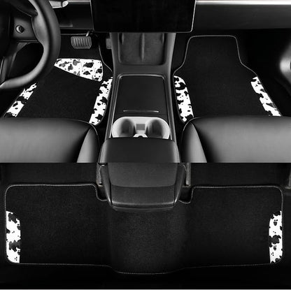 CAR PASS Waterproof Universal 3Pcs Car Floor Mats, Cow Print Car Mats Fit for SUV,Vans,sedans, Trucks,Set of Vehicles Car Carpet with Driver Heel Pad and Nibs Backing, Cute Women Girly (Black White)