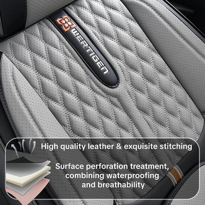 Car Seat Cover Full Set, Universal Car Seat Cover for Cars, Black and Gray, with Lumbar Support, Premium Artificial Leather, Waterproof and Easy to Clean, Airbag Compatible