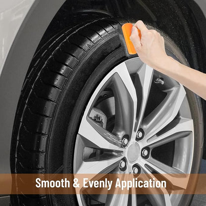 2pcs Large Car Tire Shine Applicator,Vegan Tire Shine Brush - Automotive Tire Dressing Applicator Brush with Storage Stand for Tire Detailing & Car Wash Kit, 3.6 Inch Length (Black & Orange)
